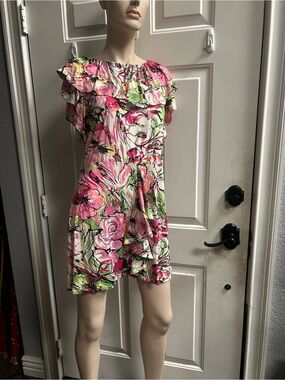 Y2K Baby Phat Floral Ruffle Mini  Dress - Pink & Green Sz M